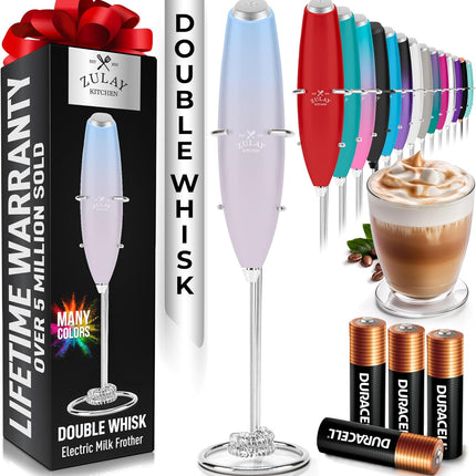 Zulay Kitchen Мощный капучинатор-пеновзбиватель на батарейках Duracell – Ультрабыстрый ручной миксер для напитков – Электрический венчик для взбивания пены для кофе, латте, капучино и матча – Мотор Z1 – Черный