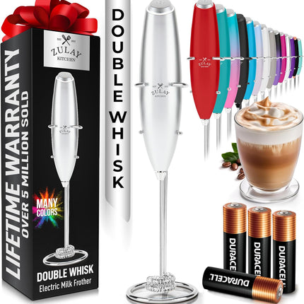 Zulay Kitchen Мощный капучинатор-пеновзбиватель на батарейках Duracell – Ультрабыстрый ручной миксер для напитков – Электрический венчик для взбивания пены для кофе, латте, капучино и матча – Мотор Z1 – Черный