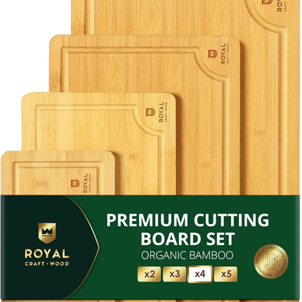 ROYAL CRAFT WOOD Деревянные разделочные доски для приготовления пищи и сервировки – Набор сервировочных досок из бамбукового дерева с глубоким желобом для сока и боковыми ручками – Для мясной нарезки и разделки мяса