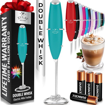 Zulay Kitchen Мощный капучинатор-пеновзбиватель на батарейках Duracell – Ультрабыстрый ручной миксер для напитков – Электрический венчик для взбивания пены для кофе, латте, капучино и матча – Мотор Z1 – Черный