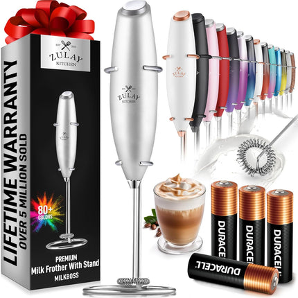 Zulay Kitchen Мощный капучинатор-пеновзбиватель на батарейках Duracell – Ультрабыстрый ручной миксер для напитков – Электрический венчик для взбивания пены для кофе, латте, капучино и матча – Мотор Z1 – Черный
