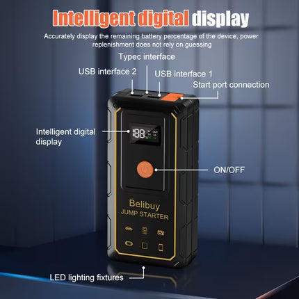 【Local warehouse】8000W High-Power 12V Car Emergency Starting Power Supply/Battery Booster, Suitable for 6L Gasoline Or 5L Diesel Engine Car Battery Jumper Starter, with Mobile Power Supply/Dual Output/Led Light, Car Parts Tool, Fast Delivery Speed!