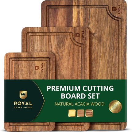 ROYAL CRAFT WOOD Деревянные разделочные доски для приготовления пищи и сервировки – Набор сервировочных досок из бамбукового дерева с глубоким желобом для сока и боковыми ручками – Для мясной нарезки и разделки мяса