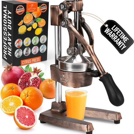Соковыжималка Zulay Kitchen из чугуна – Прочная ручная соковыжималка со съемными ситами для легкой очистки, Пресс для апельсинового сока цитрусовых, Идеально подходит для барменов, любителей сока и приверженцев здорового образа жизни