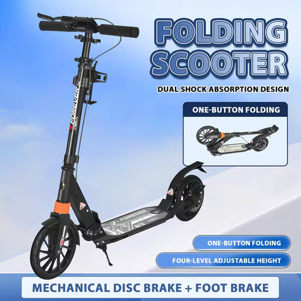 【Local warehouse】Mechanical Disc Brake And Double Lock Adjustment, Quick-Folding Storage, Shock-Absorbing And Non-Slip Adult Scooter (Non-Electric), Without Battery