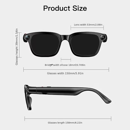 [Local warehouse]PEJE Smart Glasses with 800W Camera Compatible for Real-Time Translation, AI Voice Assistant, Wireless Calling/Simultaneous Interpretation, Wireless 5.4, Large Memory, Voice & Noise Reduction for Travel, Vlogging, Gifts