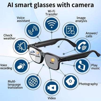 [Local warehouse]PEJE Smart Glasses with 800W Camera Compatible for Real-Time Translation, AI Voice Assistant, Wireless Calling/Simultaneous Interpretation, Wireless 5.4, Large Memory, Voice & Noise Reduction for Travel, Vlogging, Gifts